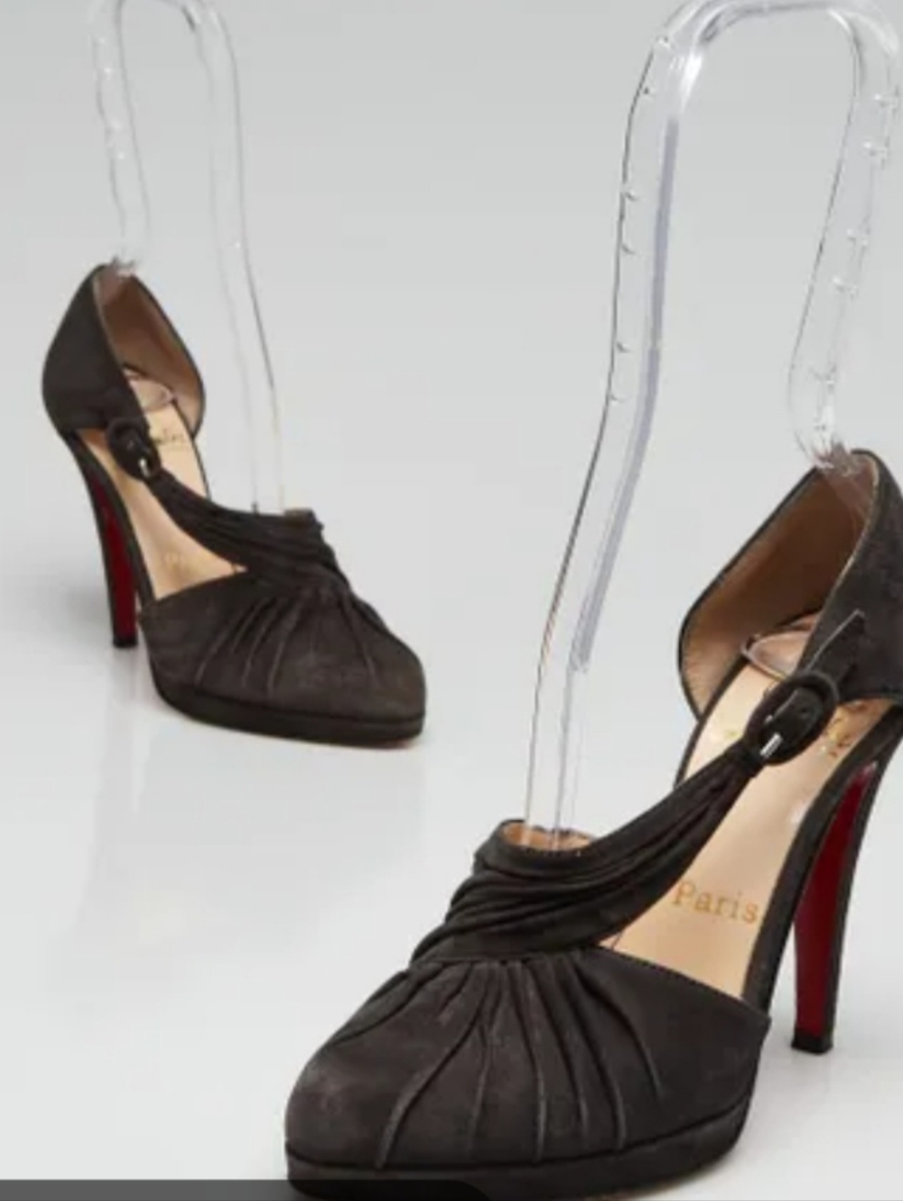 Christian Louboutin Drapiday 120 Dark Grey W/ Ruched Toe/Side Strap Sz 38.5